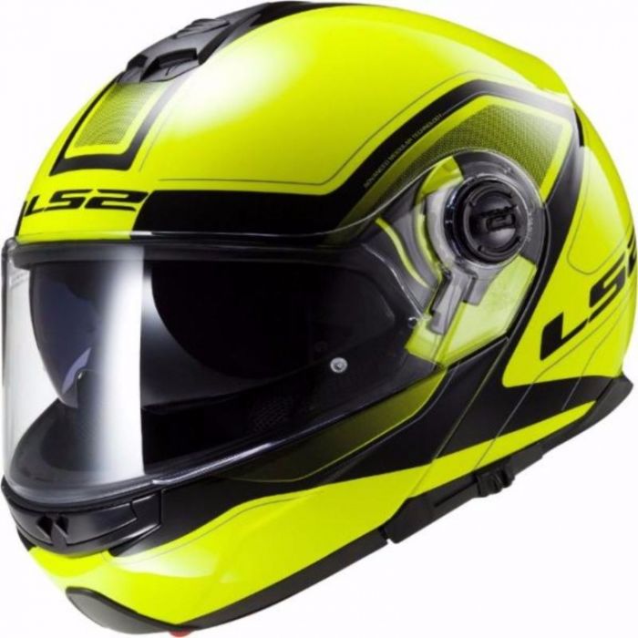 Снегоходный шлем модуляр с двойным стеклом LS2 Strobe Snow Civik hi-vis yellow black