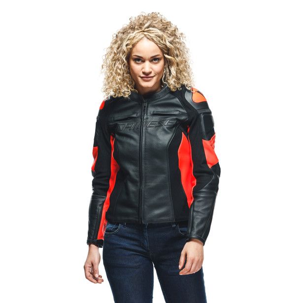 Куртка кожаная женская Dainese Racing 4 Black/fluo-red