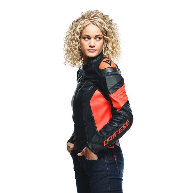 Куртка кожаная женская Dainese Racing 4 Black/fluo-red