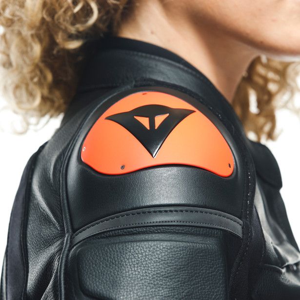 Куртка кожаная женская Dainese Racing 4 Black/fluo-red