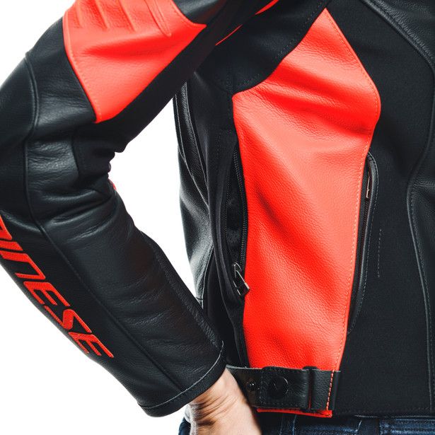Куртка кожаная женская Dainese Racing 4 Black/fluo-red