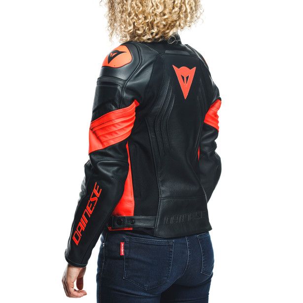 Куртка кожаная женская Dainese Racing 4 Black/fluo-red