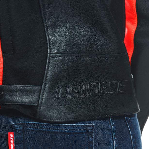 Куртка кожаная женская Dainese Racing 4 Black/fluo-red