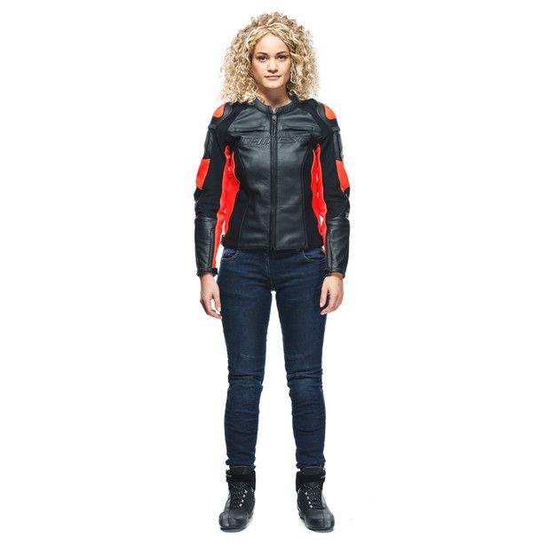 Куртка кожаная женская Dainese Racing 4 Black/fluo-red