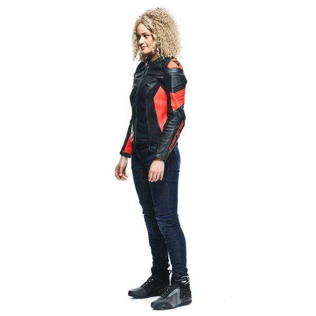 Куртка кожаная женская Dainese Racing 4 Black/fluo-red