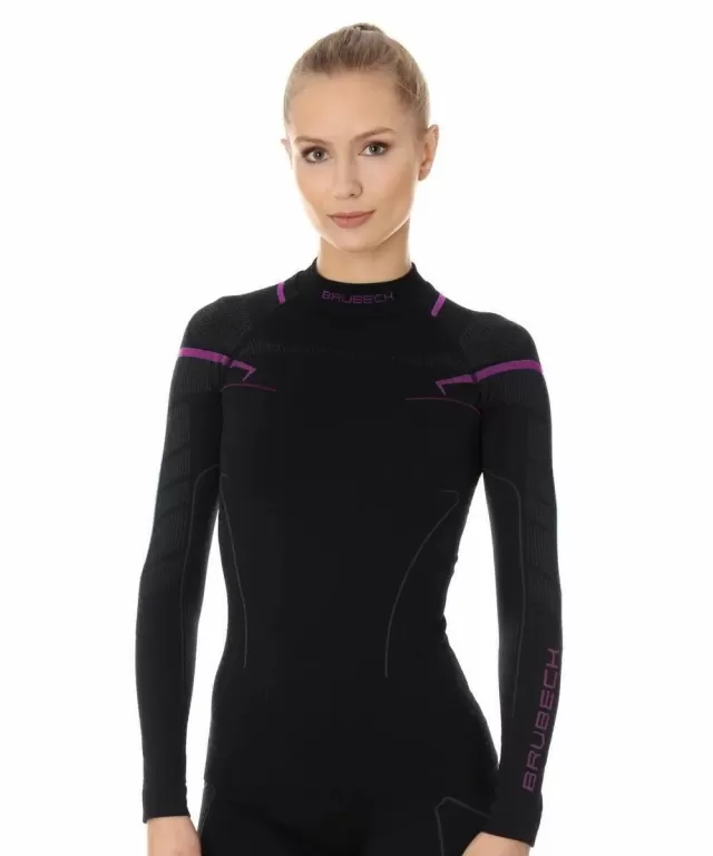 Термобелье женское футболка с длинным рукавом Brubeck Thermo Nilit Heat, черно-розовый