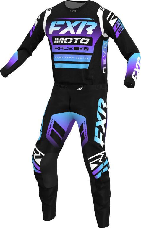 Комплект для мотокросса Replica FXR черный/фиолетовый/голубой