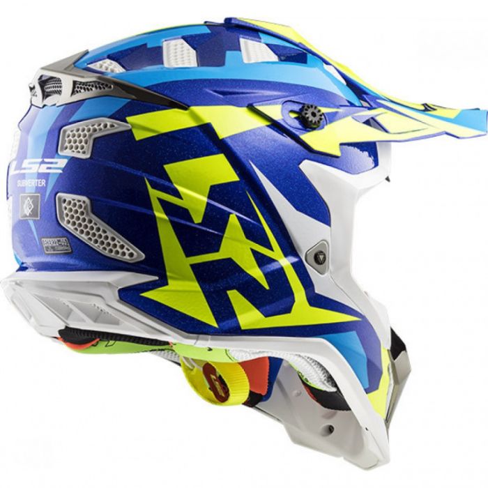 Кроссовый шлем LS2 MX700 Subverter Evo Nimble бело-сине-желтый