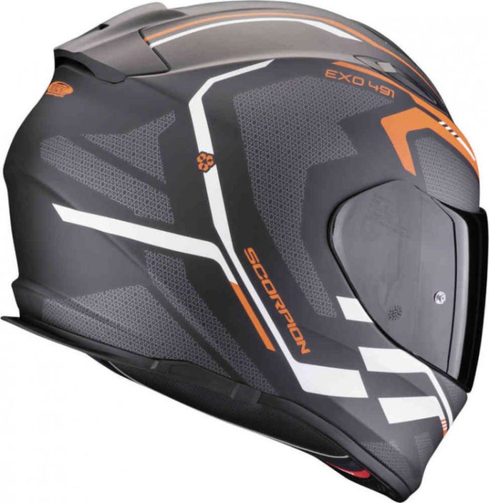 Мотошлем Scorpion Exo EXO-491 Kripta Черный Матовый/Оранжевый/Белый
