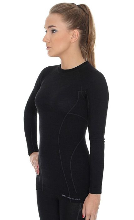 Термобелье (футболка, дл. рукав) женское Brubeck Active Wool, черный